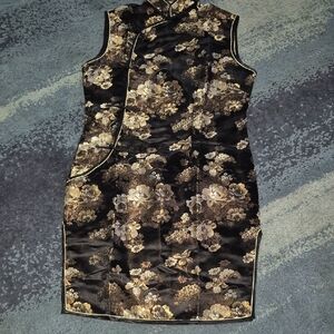 Original Beautiful SIMEIJIN Asia cheongsam qipao dress silk gold black Size XL